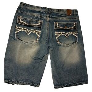 Gramercy GS115 Mens Slim Fit Distressed Embroidered‎ Denim Shorts Blue VTG Sz 38